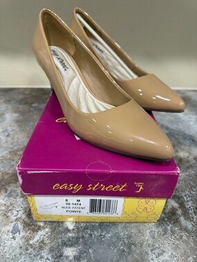 easy street Nude Patent Pointed-Toe Pumps
